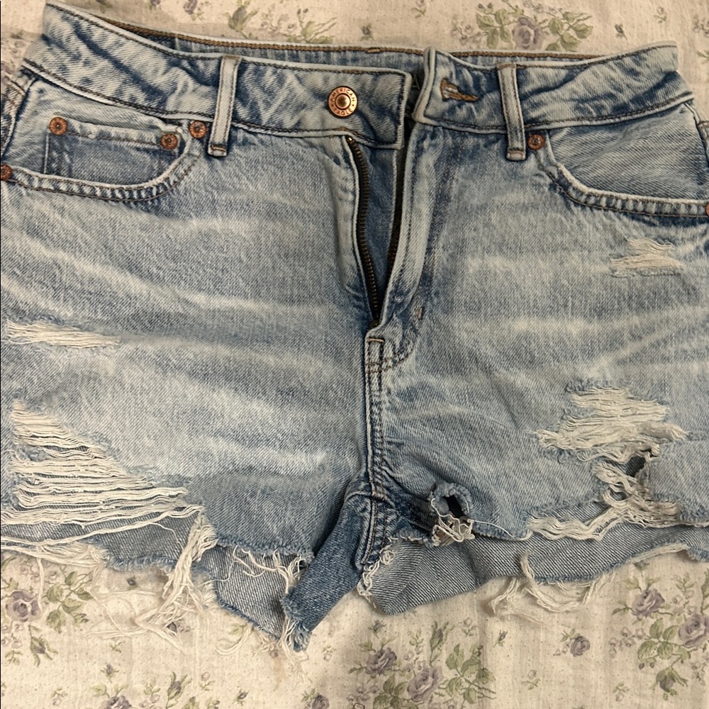 American Eagle Outfitters Light Blue Distressed Jean Shorts